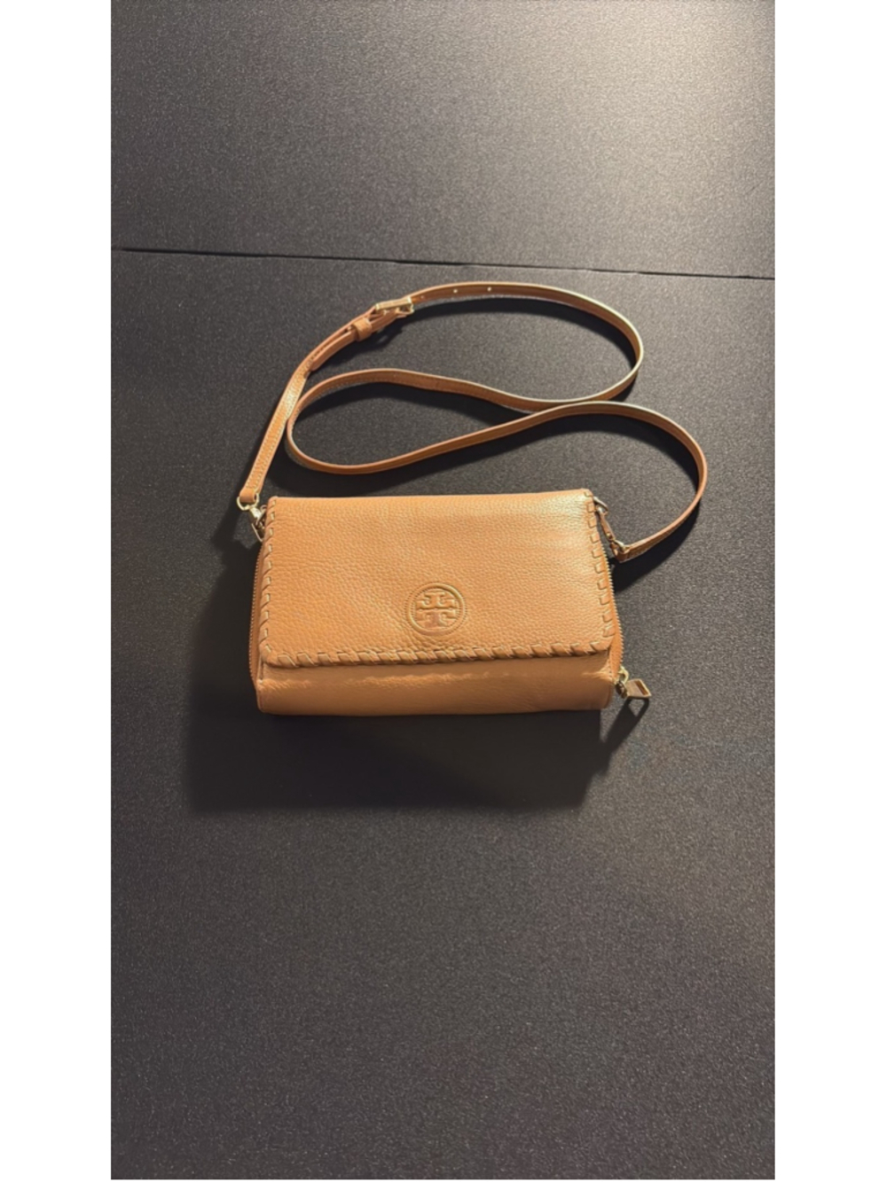 Tory Burch Marion Leather Crossbody Bag in Tan